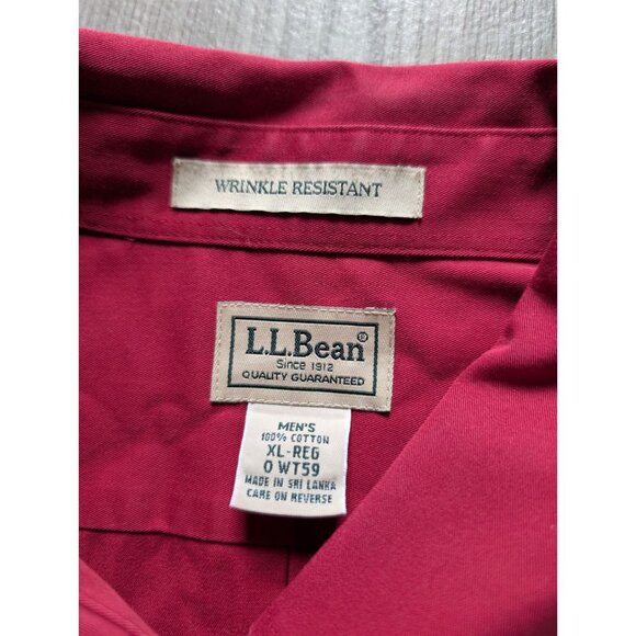 L.L. Bean Mens Wrinkle-Resistant XL Regular Button-Up Shirt Red 100% Cotton - Picture 4 of 6